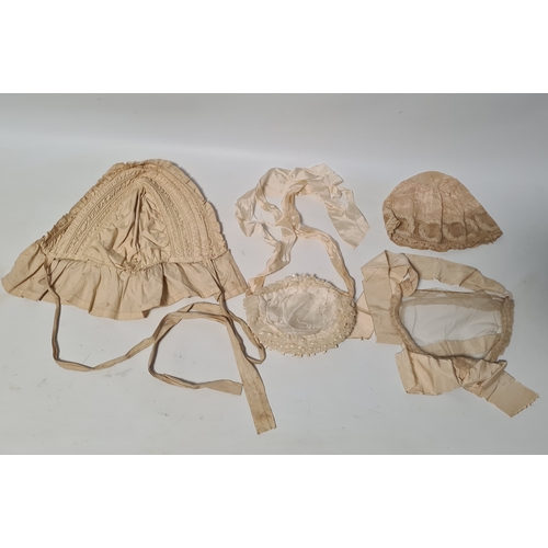 247 - A collection of 4 Victorian Ladies Bonnets & ribbon laced hats. One has an accompanying note to say ... 