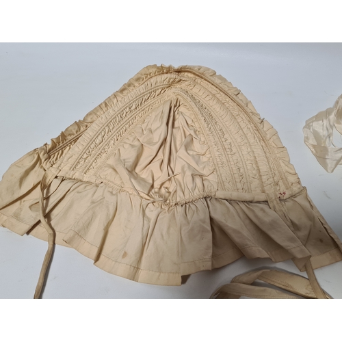 247 - A collection of 4 Victorian Ladies Bonnets & ribbon laced hats. One has an accompanying note to say ... 