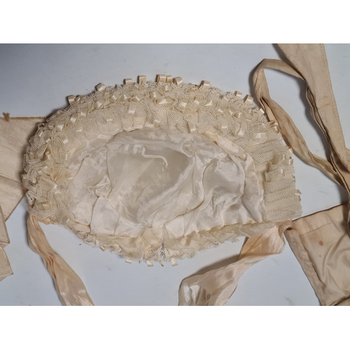 247 - A collection of 4 Victorian Ladies Bonnets & ribbon laced hats. One has an accompanying note to say ... 