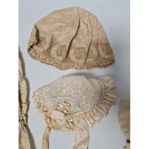 247 - A collection of 4 Victorian Ladies Bonnets & ribbon laced hats. One has an accompanying note to say ... 