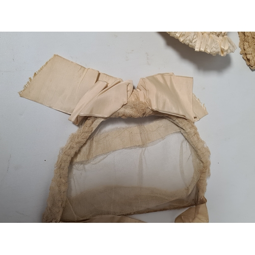 247 - A collection of 4 Victorian Ladies Bonnets & ribbon laced hats. One has an accompanying note to say ... 