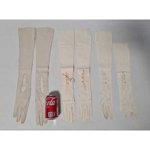 248 - A collection of 6 Victorian or Edwardian Ladies long white Gloves to include 2 pairs. 4 gloves made ... 