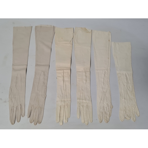 248 - A collection of 6 Victorian or Edwardian Ladies long white Gloves to include 2 pairs. 4 gloves made ... 