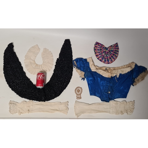 295 - A collection 6 Victorian ladies clothing items to include a ruffed collar; a black lamb fur collar; ... 