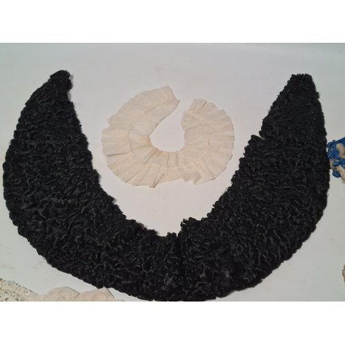 295 - A collection 6 Victorian ladies clothing items to include a ruffed collar; a black lamb fur collar; ... 