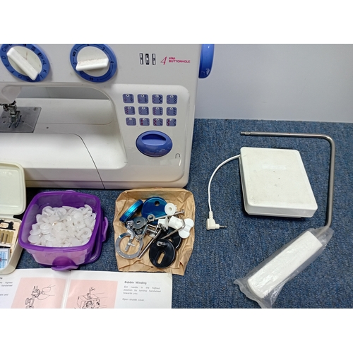 183 - BUSH 988 elektromechanical household sewing machine and a full set of accessories. No cable so not t... 
