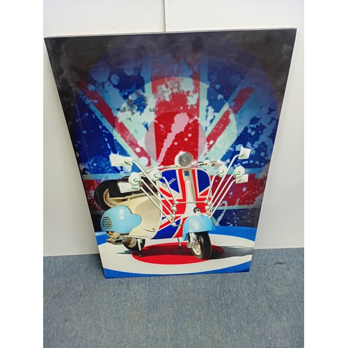 235 - A MOD scooter model ideal for a mancave with 2 scooter large wall art items.