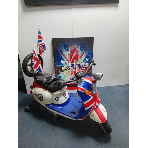 235 - A MOD scooter model ideal for a mancave with 2 scooter large wall art items.