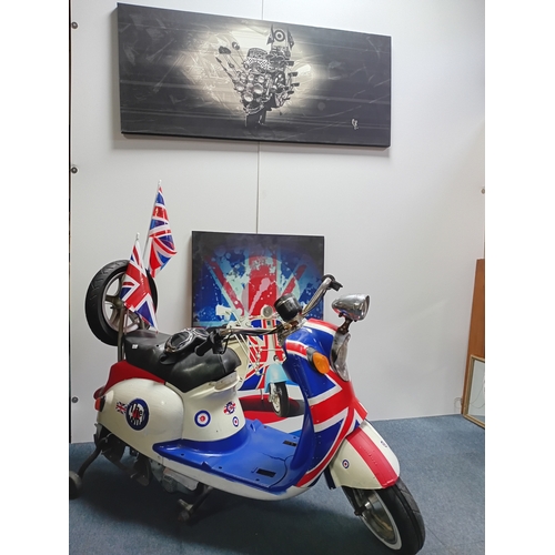 235 - A MOD scooter model ideal for a mancave with 2 scooter large wall art items.