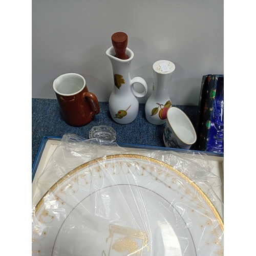 15 - A collection of ceramic items, including tea sets, decorative plates with emblems and sets of crysta... 