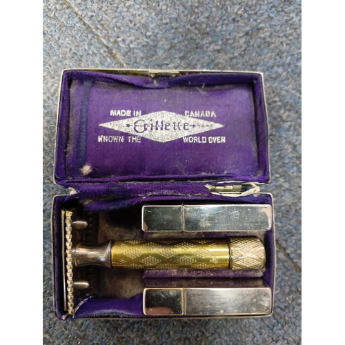 31 - A vintage Gillette safety razor set, a pair of miniature model instruments, a collection of small Wa... 