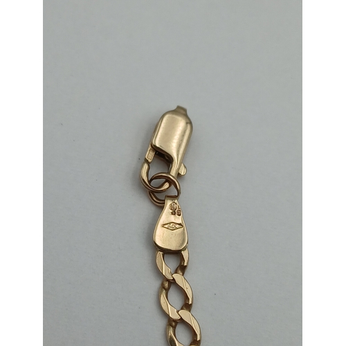 402 - A stamped 375 9ct gold flat link necklace. Needs new clasp. Length 24 inches. Weight 10.4g