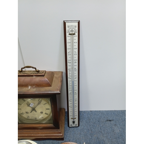 203 - A collection of clocks, barometers and a thermometer to include  a Tristar mantle clock, a quartz cl... 