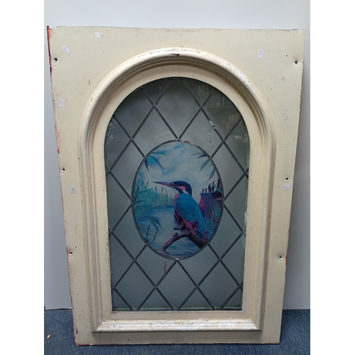 78 - A stained glass window featuring a kingfisher bird. Height 36 inches x width 25.5 inches x depth 1.5... 