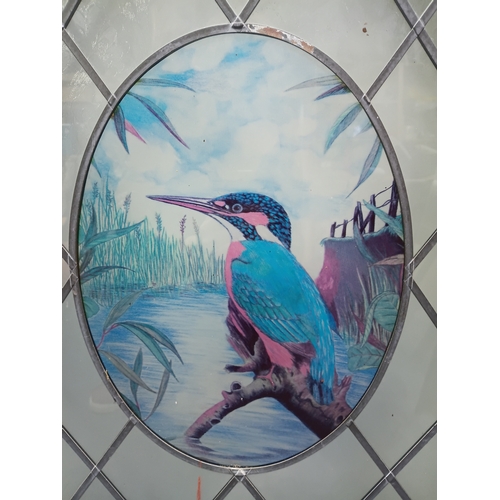 78 - A stained glass window featuring a kingfisher bird. Height 36 inches x width 25.5 inches x depth 1.5... 
