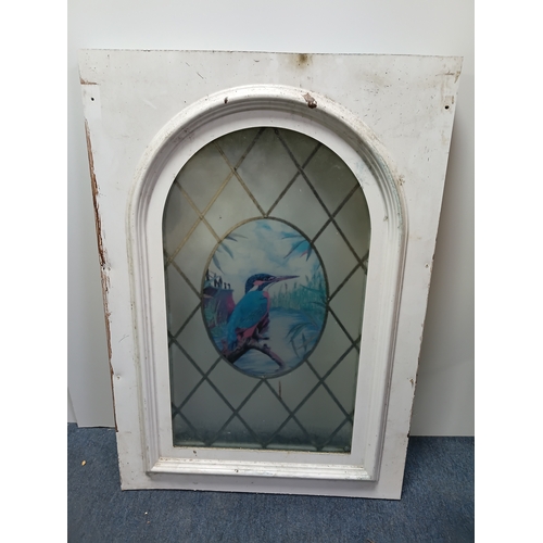 78 - A stained glass window featuring a kingfisher bird. Height 36 inches x width 25.5 inches x depth 1.5... 