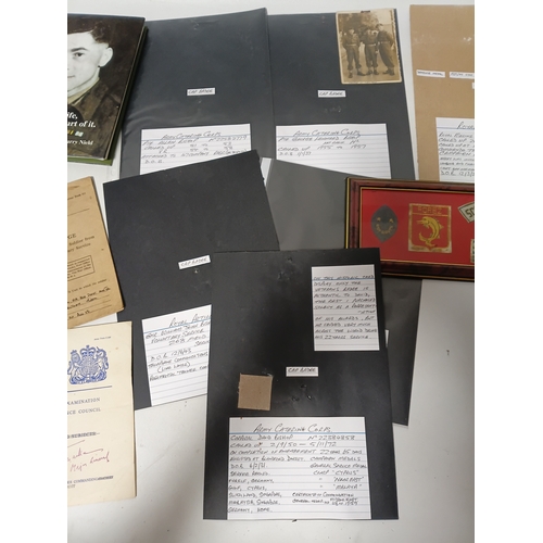 211 - A collection of army memorabilia. To include, regular army certificate of service, a certificate of ... 