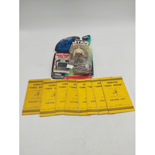 156 - A new sealed star wars the power of the force han solo together with 8 subbuteo table soccer fixture... 