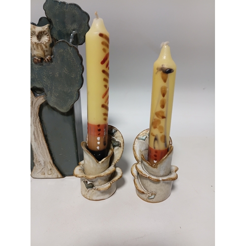 291 - A collection of 5 vintage ceramic items. To include, candle sticks, trinket boxes, a wall pocket and... 