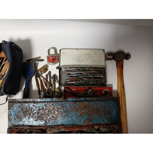 171 - A collection of hand tools. To include, hammers, carpenter scribs, an oil can and more.