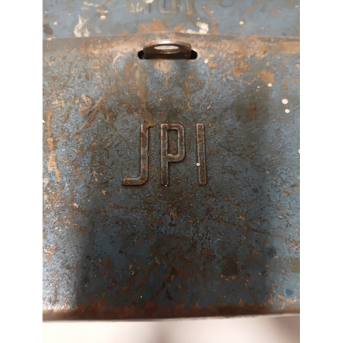 174 - A vintage blue metal cantilever toolbox full of tools such as, pliers, screwdrivers, a scraper and m... 