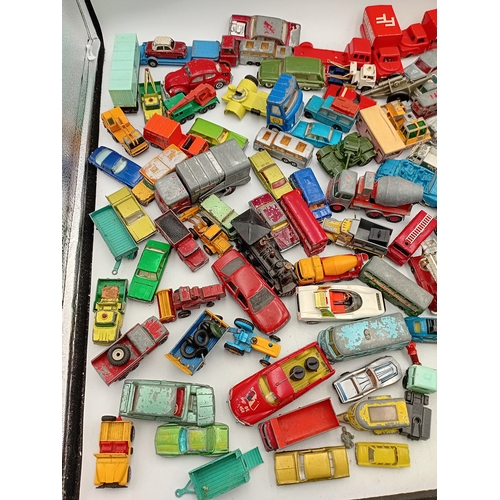 160 - A large collection of vintage diecast toy cars contains Matchbox models ,Corgi, Dinky, and Majorette... 