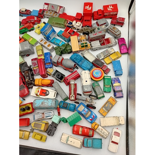 160 - A large collection of vintage diecast toy cars contains Matchbox models ,Corgi, Dinky, and Majorette... 