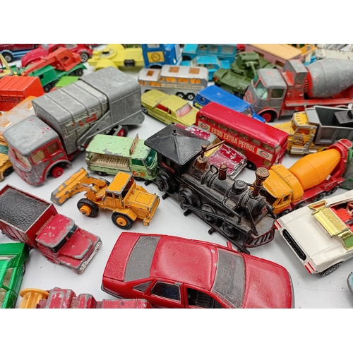 160 - A large collection of vintage diecast toy cars contains Matchbox models ,Corgi, Dinky, and Majorette... 
