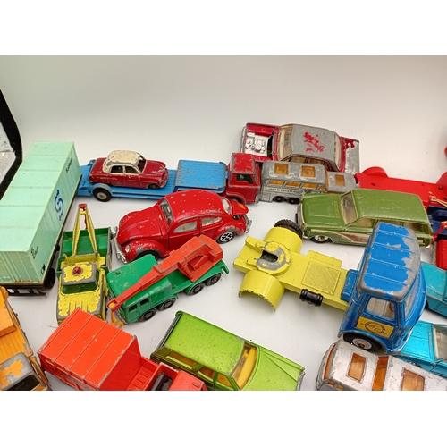 160 - A large collection of vintage diecast toy cars contains Matchbox models ,Corgi, Dinky, and Majorette... 