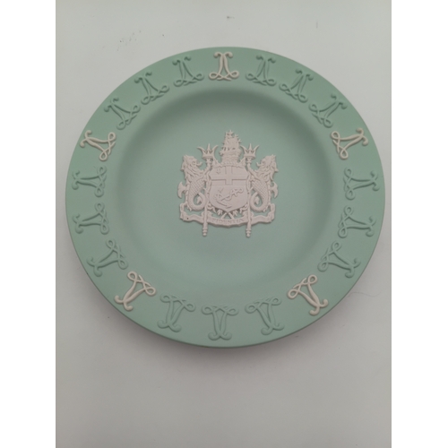 293 - A vintage Wedgwood Jasperware dish for Lloyd's of London Tercentenary 1688 to 1988, sea green colour... 