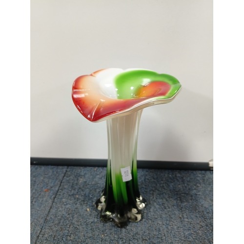 296 - A collection of glass items. To include, a hand blown vase, a Murano style vase and small glass figu... 
