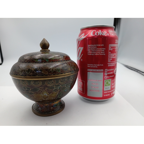 300 - A vintage Chinese Cloisonne trinket pot with lid, a decorative floral design. Height 4 inches x Widt... 