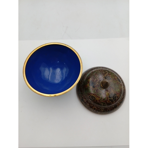 300 - A vintage Chinese Cloisonne trinket pot with lid, a decorative floral design. Height 4 inches x Widt... 