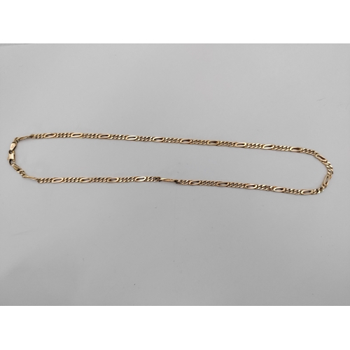 398 - A hallmarked 375 gold  figaro necklace, 12.93g and 19 inches long.