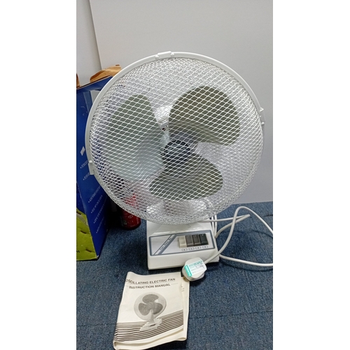 5 - Modern 12in oscillating desk fan, model SD-1207M, with three-speed push-button controls, powder-coat... 