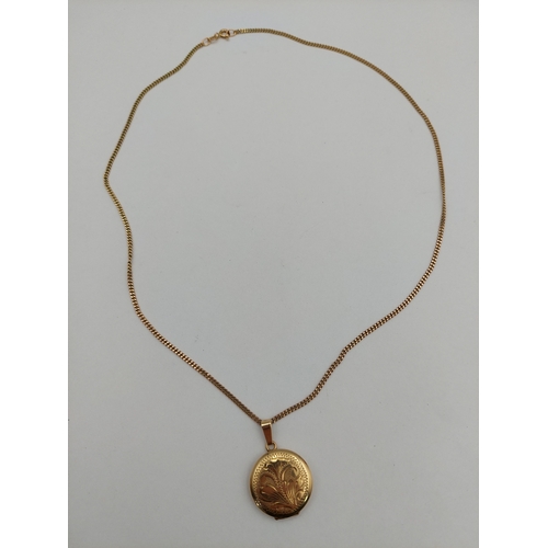 395 - A hallmarked 375 9ct gold locket on a hallmarked 375 9ct gold necklace. 7.12 grams.