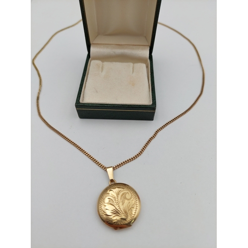 395 - A hallmarked 375 9ct gold locket on a hallmarked 375 9ct gold necklace. 7.12 grams.