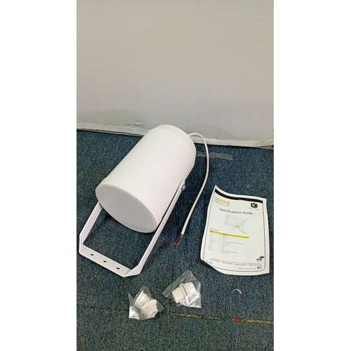 92 - A group of white installation loudspeakers comprising a CIE SP20T8 sound projection speaker with adj... 