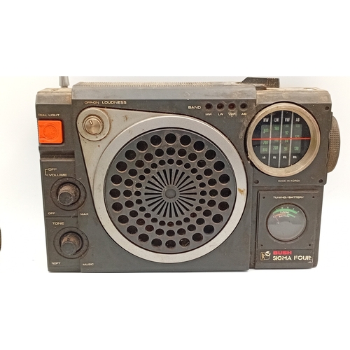 95 - Bush Sigma Four radio, made in Korea for Rank Radio International—band selector for MW, LW, VHF and ... 