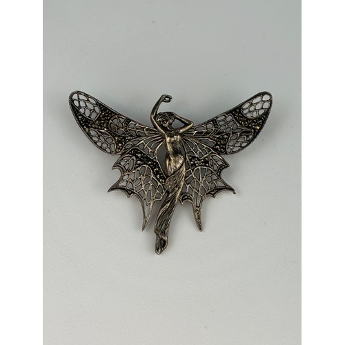 A large sterling silver 925 fairy brooch with marcasite