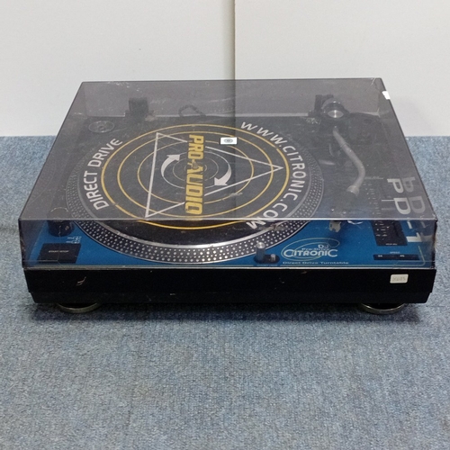 72 - Citronic PD-1 direct-drive turntable with hinged smoked dust cover, S-shaped tonearm, pitch control ... 
