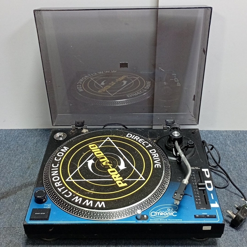 72 - Citronic PD-1 direct-drive turntable with hinged smoked dust cover, S-shaped tonearm, pitch control ... 