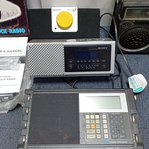 74 - A group of portable audio equipment comprising a National Panasonic FM/AM cassette recorder, a Sony ... 