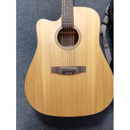 77 - Donner cutaway steel-string acoustic guitar, model DAG-1CL, with natural top, dark-stained back and ... 