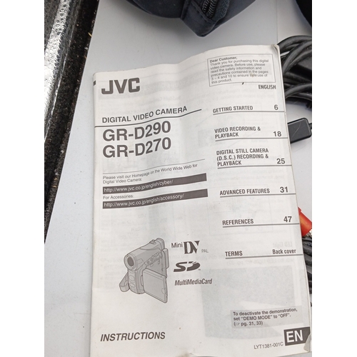 82 - A quantity of consumer digital video cameras, including a JVC MiniDV camcorder (GR-D290/GR-D270), a ... 