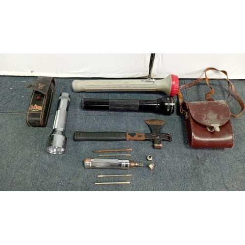 55 - A group of assorted hand tools and torches, including a Humber motoring torch tool kit in case, an E... 