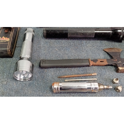 55 - A group of assorted hand tools and torches, including a Humber motoring torch tool kit in case, an E... 
