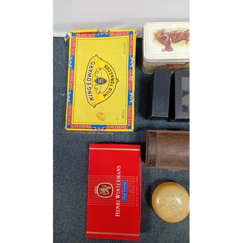 60 - An assortment of vintage tins and small boxes, including King Edward Mild Tobaccos, Henri Wintermans... 