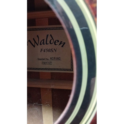 4 - Walden acoustic guitar, model F450SN, sunburst finish with pickguard and steel strings; labelled ‘De... 