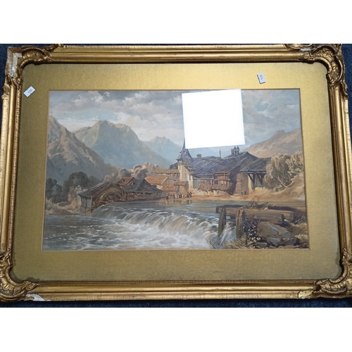 108 - A group of three framed works: an oil landscape with cottage and stream, The Old Mill by John Cairne... 